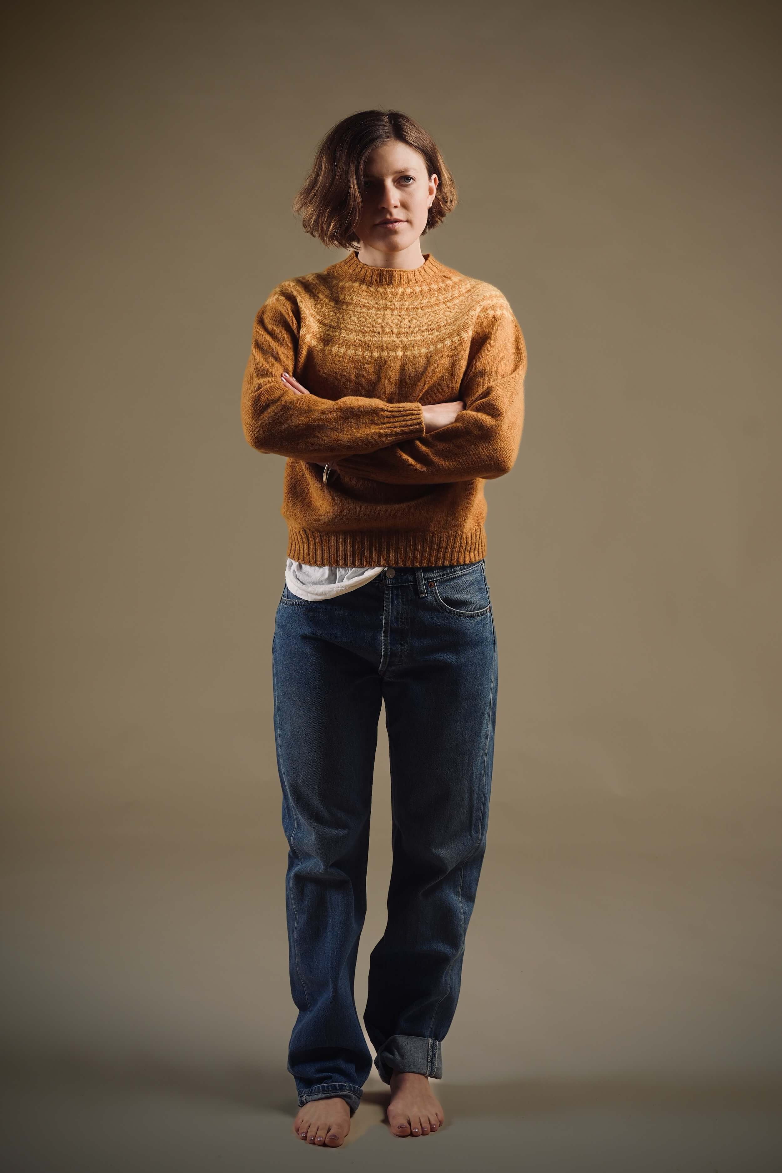 Shetland Lambswool Yoke Jumper (Sunflowers) - Image 6